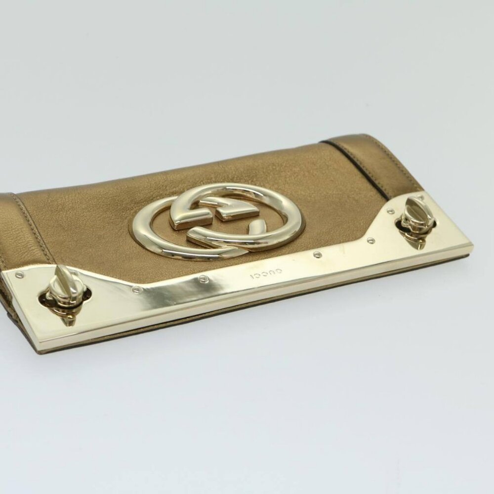 GUCCI Interlocking Clutch Bag Leather Gold - Picture 4 of 16
